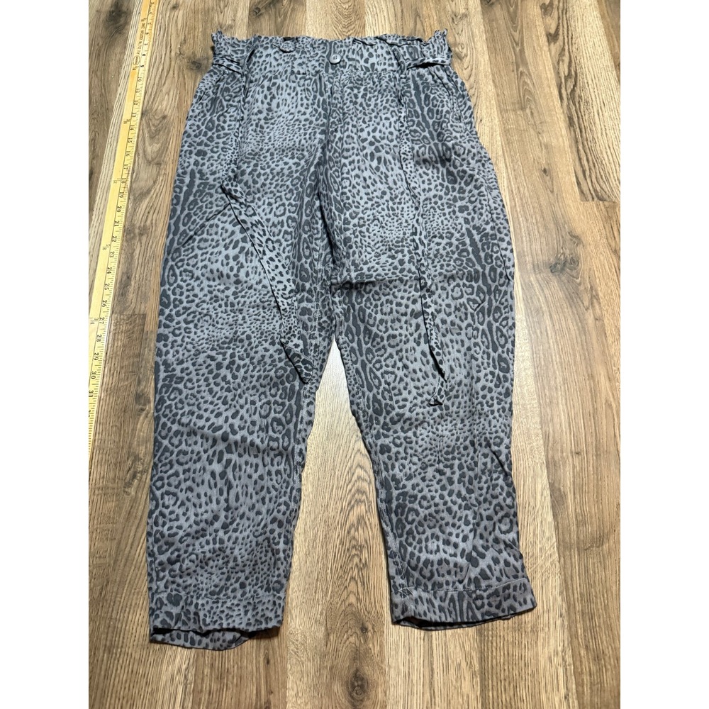 Rewash Leopard Print Pants Womens Large Gray Animal Print Paperbag Waist